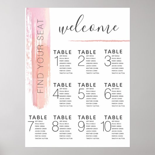 Modern Blush Pink Seating Chart Wedding Poster (Voorkant)