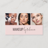 Modern Blush Pink Social Icons 3 Photo Makeup Visitekaartje (Voorkant)