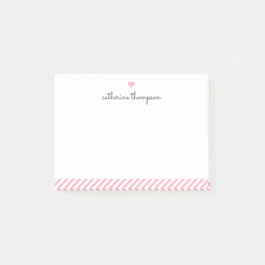 Modern Blush Pink Stripe Heart Girly  script Post-it® Notes (Voorkant)