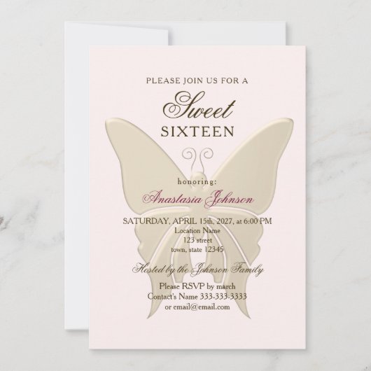 Modern Blush Pink Sweet 16 Verjaardag Uitnodiging (Voorkant)