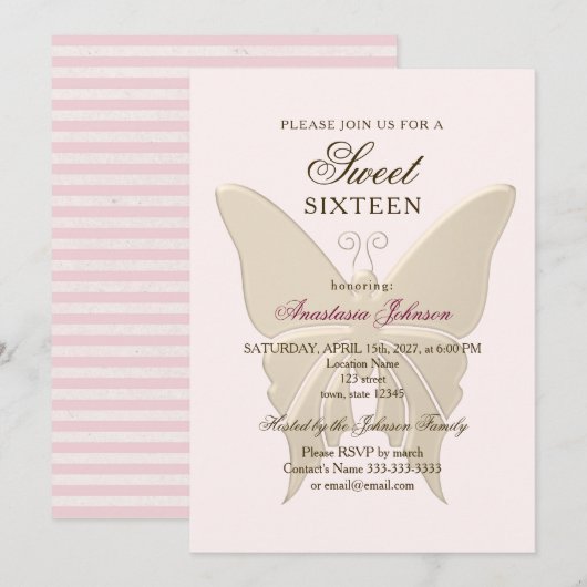 Modern Blush Pink Sweet 16 Verjaardag Uitnodiging (Voorkant / Achterkant)