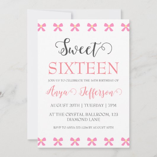 Modern Blush Pink Sweet 16 verjaardagsuitnodiginge Kaart (Voorkant)