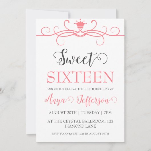 Modern Blush Pink Sweet 16 verjaardagsuitnodiginge Kaart (Voorkant)