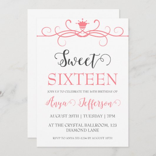 Modern Blush Pink Sweet 16 verjaardagsuitnodiginge Kaart (Voorkant / Achterkant)
