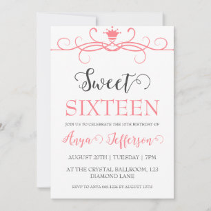 Modern Blush Pink Sweet 16 verjaardagsuitnodiginge Kaart