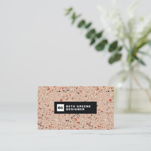 Modern Blush Pink Terrazzo Marble Pattern Visitekaartje (Staand voorkant)