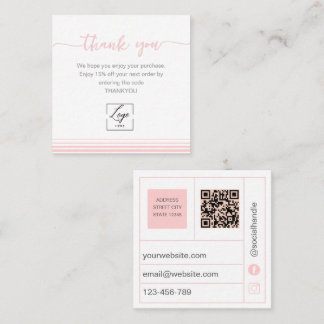 Modern Blush pink Thank You Card Order Inser Vierkante Visitekaartje