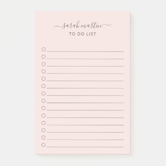 Modern Blush Pink To Do-lijst Elegant Post-it® Notes (Voorkant)