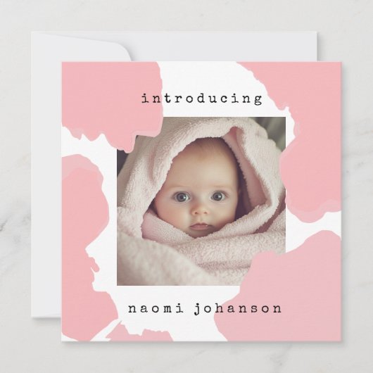 Modern Blush Pink Watercolor Baby Aankondiging (Voorkant)