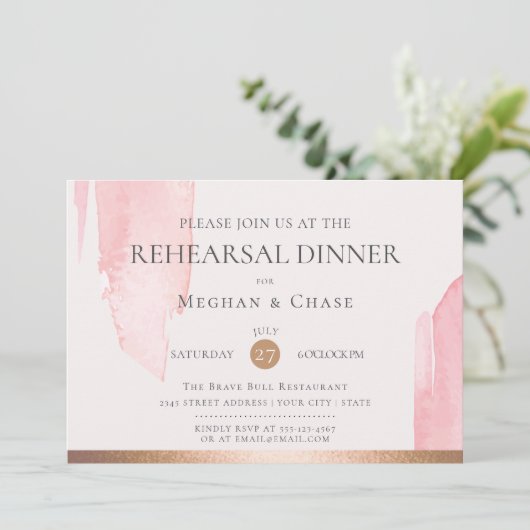 Modern Blush Pink Waterverf Brush Strokes Kaart (Staand voorkant)