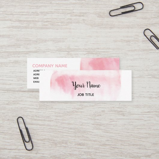 Modern Blush Pink Waterverf Slim Visitekaartje (Voorkant / Achterkant in situ)