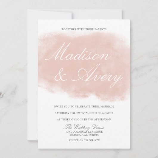 Modern Blush Pink Waterverf Splash Wedding Kaart (Voorkant)