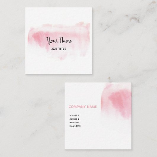 Modern Blush Pink Waterverf Square Visitekaartje (Voorkant / Achterkant)