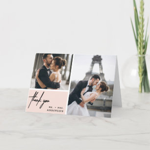 Modern Blush Pink Weddenschap Foto Collage Harteli Bedankkaart