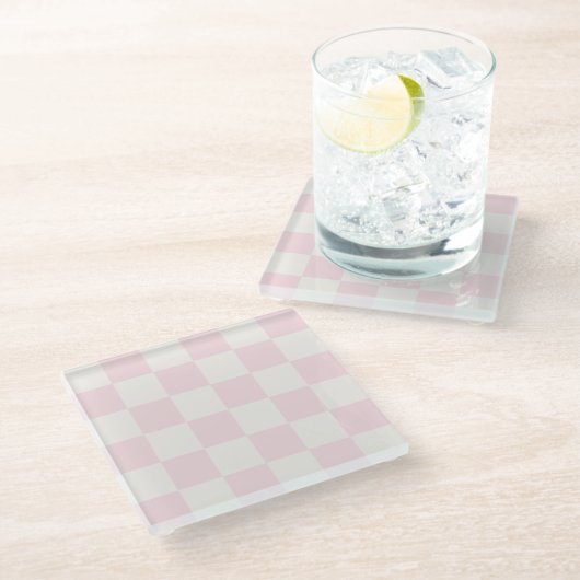Modern Blush Pink White Checkered Glazen Onderzetter (Schuin)