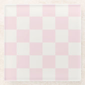 Modern Blush Pink White Checkered Glazen Onderzetter (Voorkant)