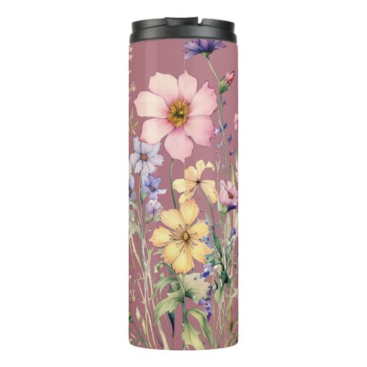Modern Blush Pink Wilde Bloemen Oma Thermosbeker (Achterkant)