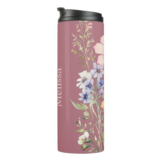 Modern Blush Pink Wilde Bloemen Oma Thermosbeker (Geroteerd rechts)