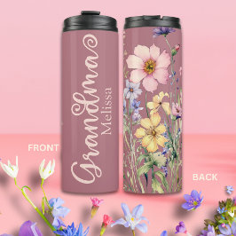 Modern Blush Pink Wilde Bloemen Oma Thermosbeker