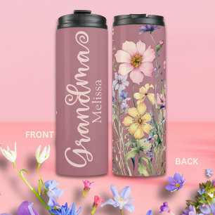 Modern Blush Pink Wilde Bloemen Oma Thermosbeker