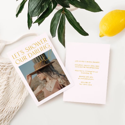 Modern Blush Pink & Yellow Photo Vrijgezellenfeest Kaart