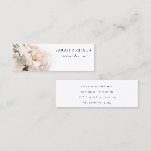 Modern Blush Pioen Waterverf Bloemen Bunch Mini Visitekaartje (Voorkant / Achterkant)