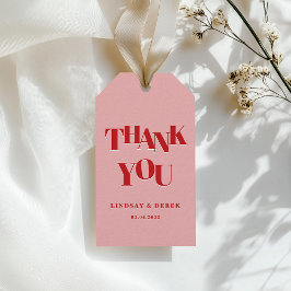 Modern Blush Red Bold Font THANK YOU Wedding  Cadeaulabel