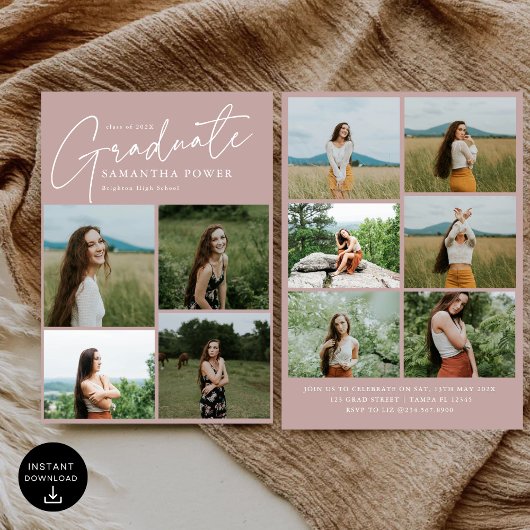 Modern Blush Roos 10 foto's Graduation Party Kaart