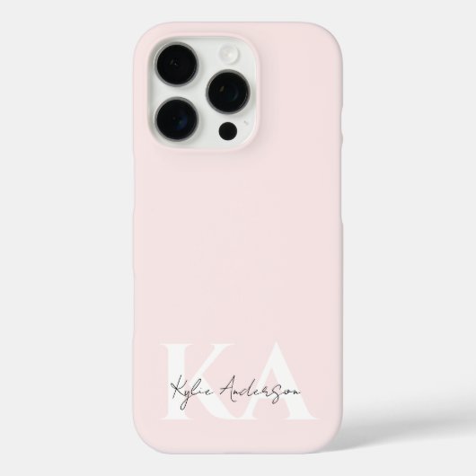 Modern Blush Roos Gepersonaliseerde Monogram Naam Case-Mate iPhone Case (Achterkant)
