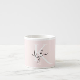 Modern Blush Roos Gepersonaliseerde Monogram Naam  Espresso Kop