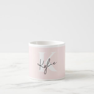 Modern Blush Roos Gepersonaliseerde Monogram Naam Espresso Kop