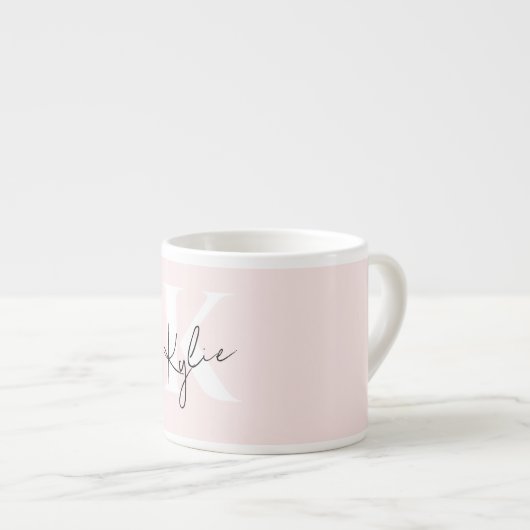 Modern Blush Roos Gepersonaliseerde Monogram Naam  Espresso Kop (Voorkant rechts)