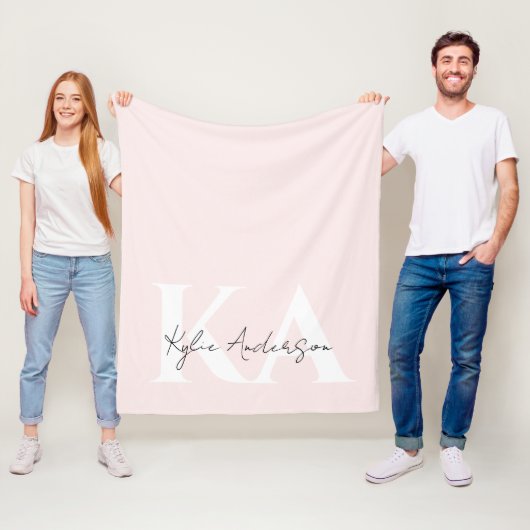Modern Blush Roos Gepersonaliseerde Monogram Naam Fleece Deken (In situ)