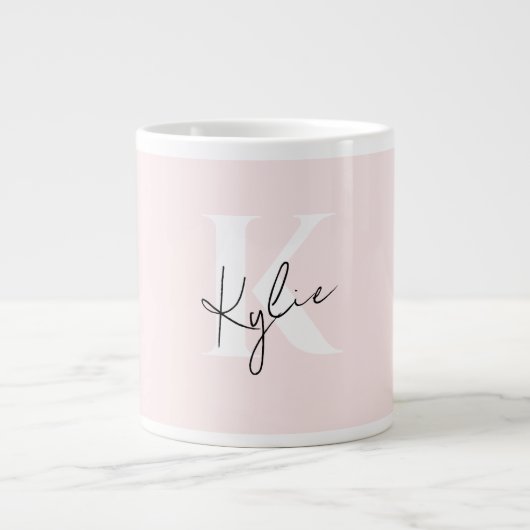 Modern Blush Roos Gepersonaliseerde Monogram Naam Grote Koffiekop (Voorkant)