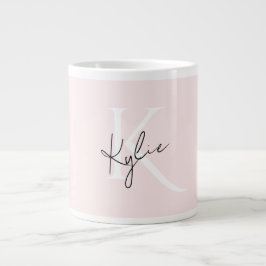 Modern Blush Roos Gepersonaliseerde Monogram Naam  Grote Koffiekop