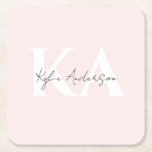 Modern Blush Roos Gepersonaliseerde Monogram Naam Kartonnen Onderzetters (Voorkant)