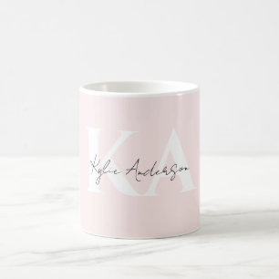 Modern Blush Roos Gepersonaliseerde Monogram Naam  Koffiemok