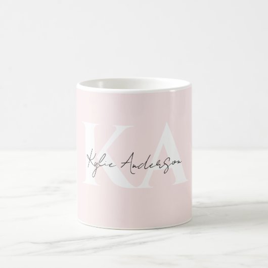 Modern Blush Roos Gepersonaliseerde Monogram Naam  Koffiemok (Center)