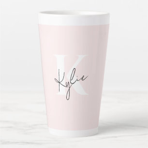 Modern Blush Roos Gepersonaliseerde Monogram Naam  Latte Mok