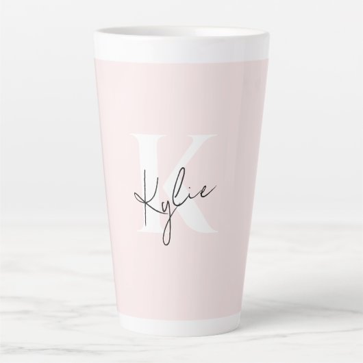 Modern Blush Roos Gepersonaliseerde Monogram Naam  Latte Mok (Voorkant)