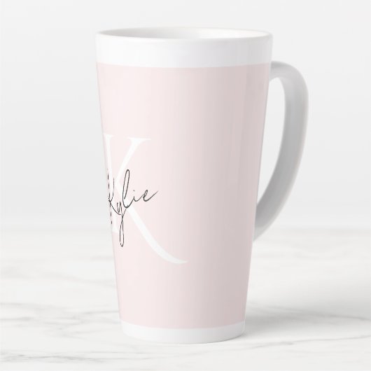 Modern Blush Roos Gepersonaliseerde Monogram Naam Latte Mok (Rechterhoek)