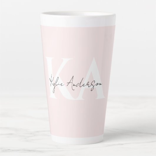 Modern Blush Roos Gepersonaliseerde Monogram Naam Latte Mok (Voorkant)