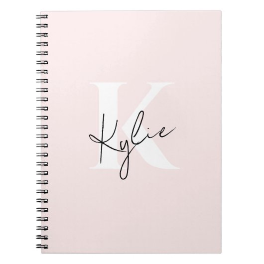 Modern Blush Roos Gepersonaliseerde Monogram Naam  Notitieboek (Voorkant)