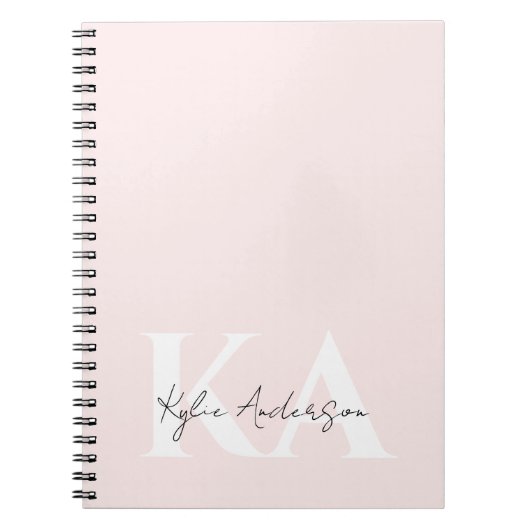 Modern Blush Roos Gepersonaliseerde Monogram Naam Notitieboek (Voorkant)
