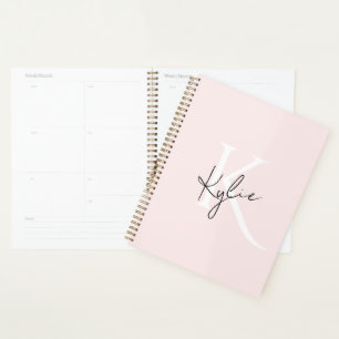 Modern Blush Roos Gepersonaliseerde Monogram Naam Planner
