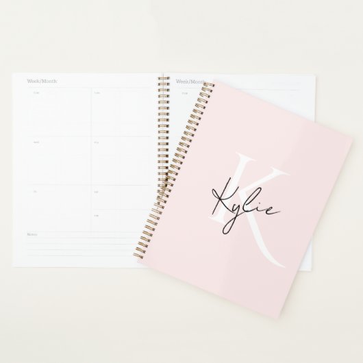 Modern Blush Roos Gepersonaliseerde Monogram Naam  Planner (Display)
