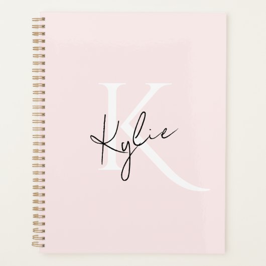 Modern Blush Roos Gepersonaliseerde Monogram Naam  Planner (Voorkant)