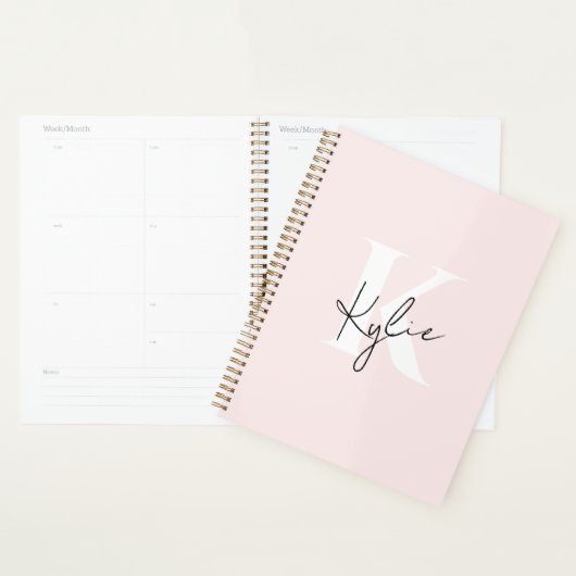 Modern Blush Roos Gepersonaliseerde Monogram Naam  Planner (Display)