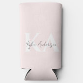 Modern Blush Roos Gepersonaliseerde Monogram Naam Seltzer Blikjeskoeler (Voorkant)