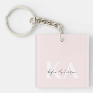 Modern Blush Roos Gepersonaliseerde Monogram Naam  Sleutelhanger